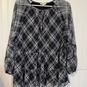 Terra & Sky Black and Gray Plaid Blouse